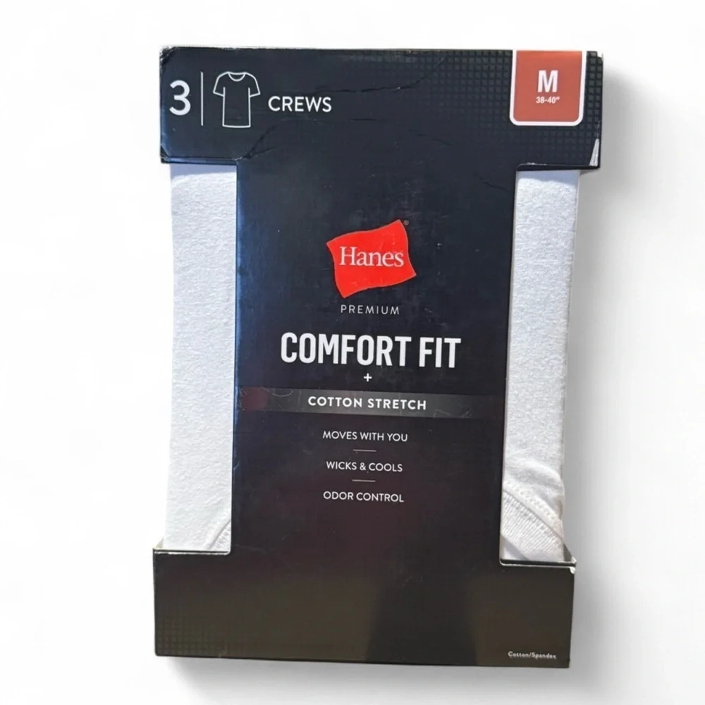 Hanes Premium Comfort Fit Cotton Stretch Crews - White Medium